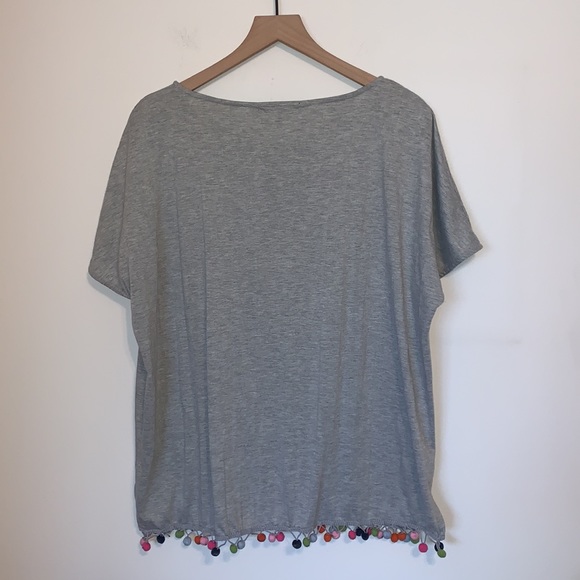 The Wendy Williams Collection Grey Box Cut Pom Pom Colorful Grey Square Tee XL - Picture 8 of 12
